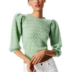 Alice + Olivia Green Puff Sleeve Sweater